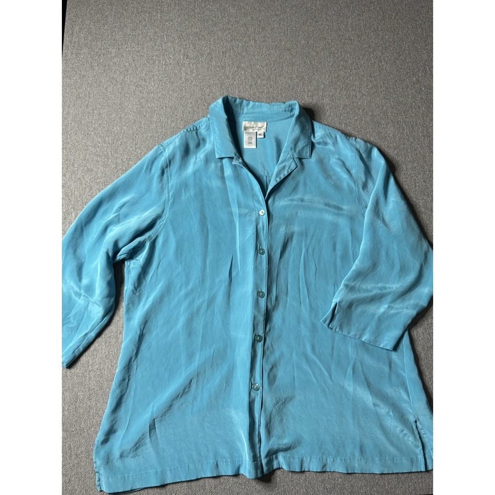 Coldwater Creek Women's Ice Blue Silk And Spandex Long Sleeve Blouse XL